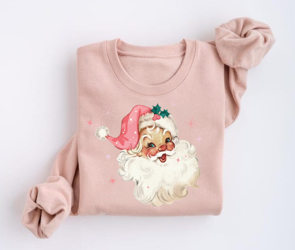Retro Pink Santa Crewneck Sweater