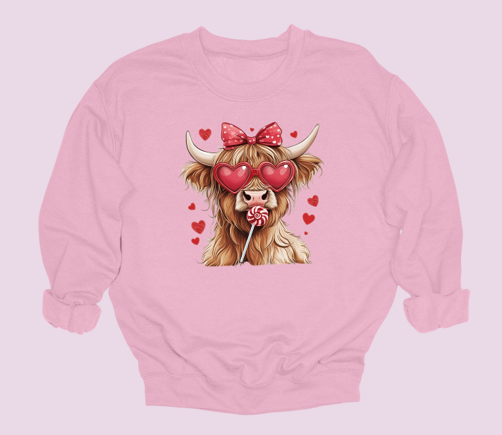 Valentines Highland Cow Crewneck Sweater