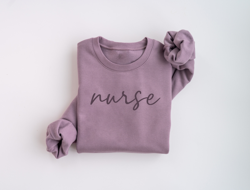 Tonal Script Nurse Crewneck Sweater