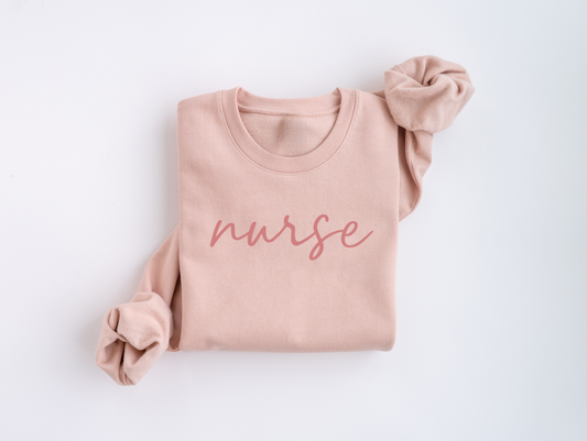 Tonal Script Nurse Crewneck Sweater