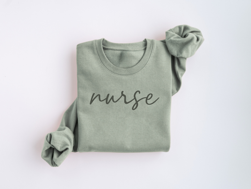 Tonal Script Nurse Crewneck Sweater
