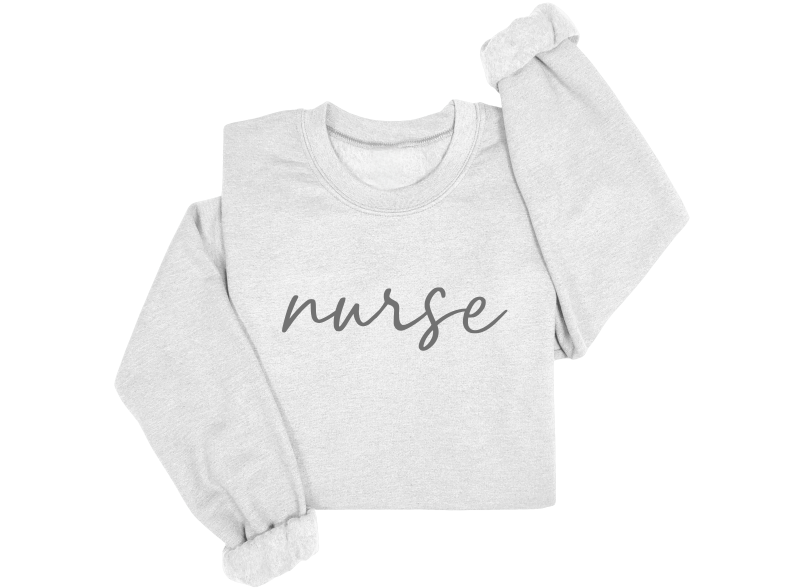 Tonal Script Nurse Crewneck Sweater