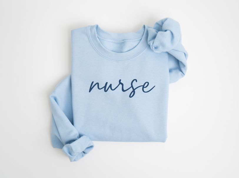 Tonal Script Nurse Crewneck Sweater